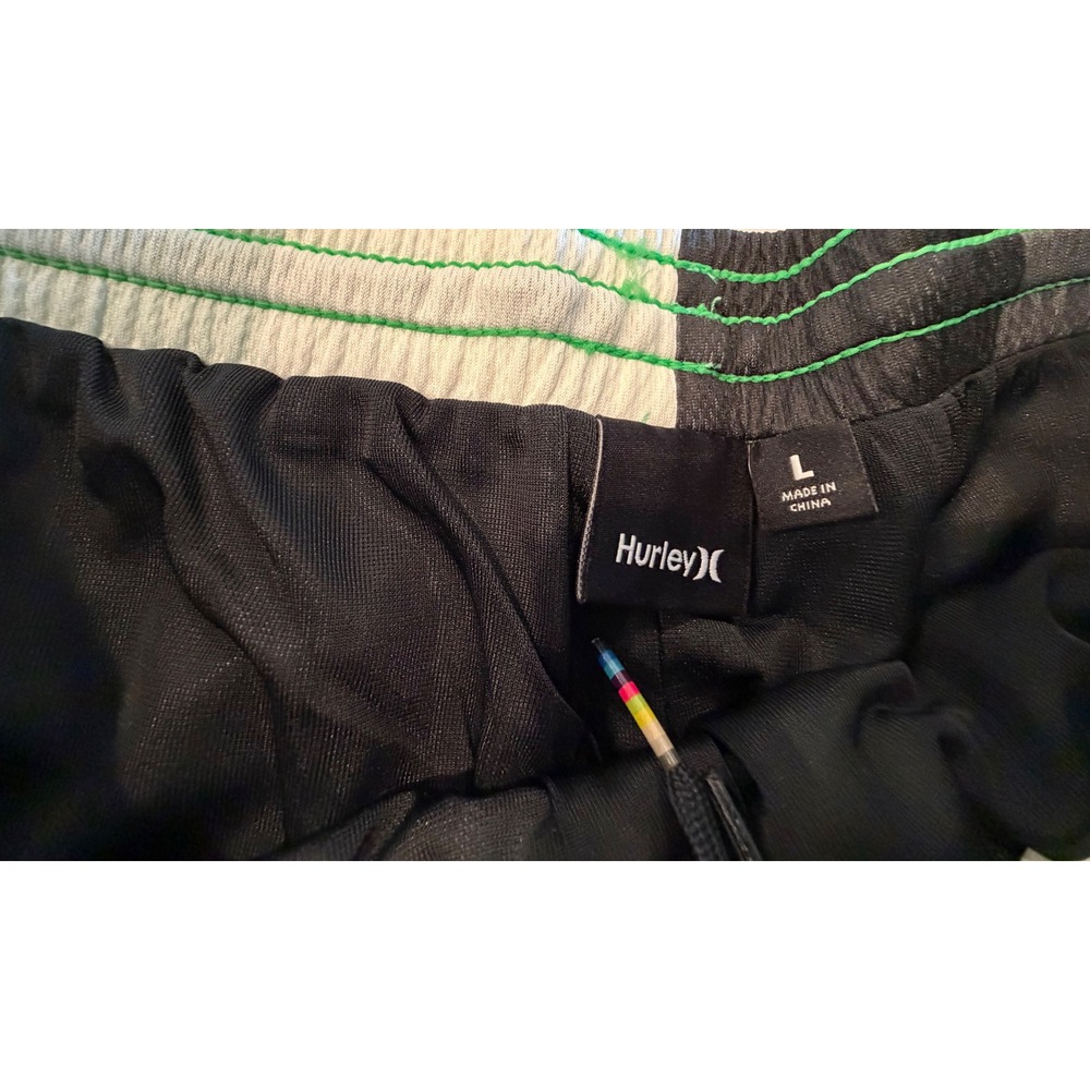 Hurley Mens Mesh Athletic Shorts Green Black Gray Checkered Block Large L - Picture 2 of 3